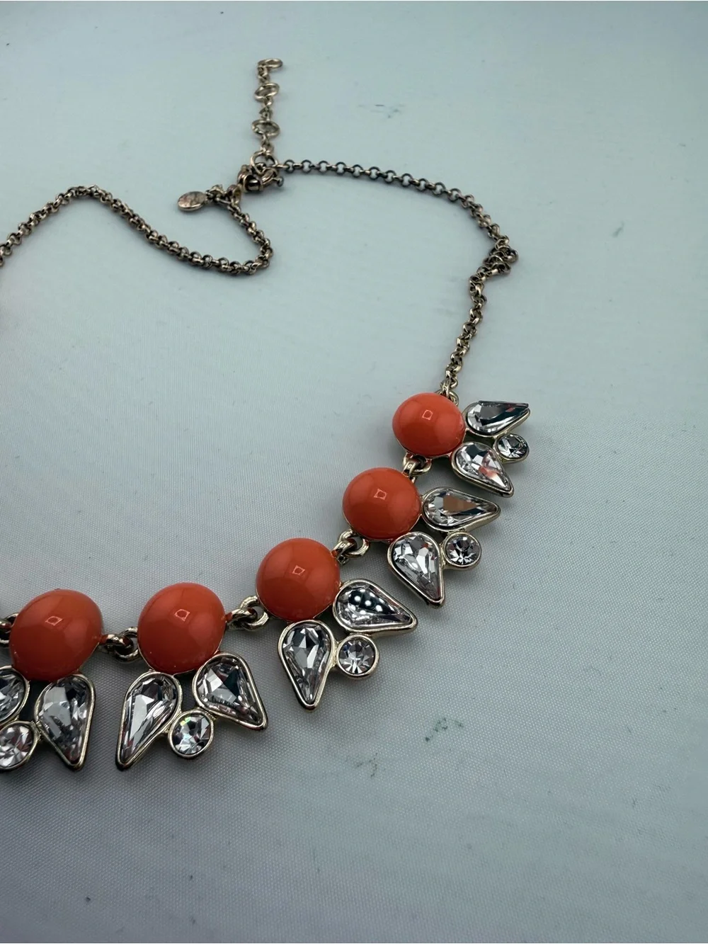 J. Crew Gold Chain Statement Necklace with Coral Red Beads